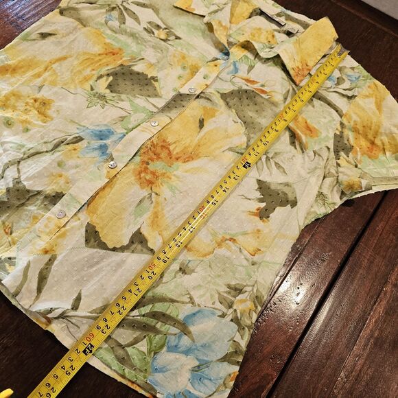 Caribbean Joe Women's XL Cotton Butter Yellow Tropical Print Swiss Dot Blouse - Picture 3 of 7